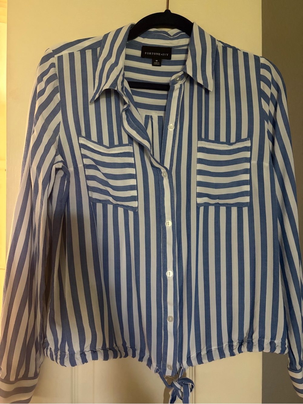 Fortune & Ivy Blue and White Striped Button Front Shirt